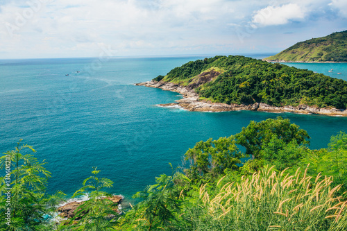 Phromthep Cape, Beautiful Andaman sea view in Phuket island, Thailand. Blue sky and turquoise colour sea,Island in Thailand