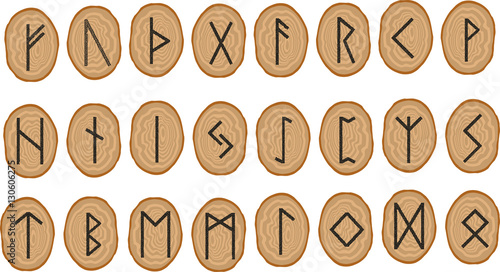 Vector set of runes on wooden plates