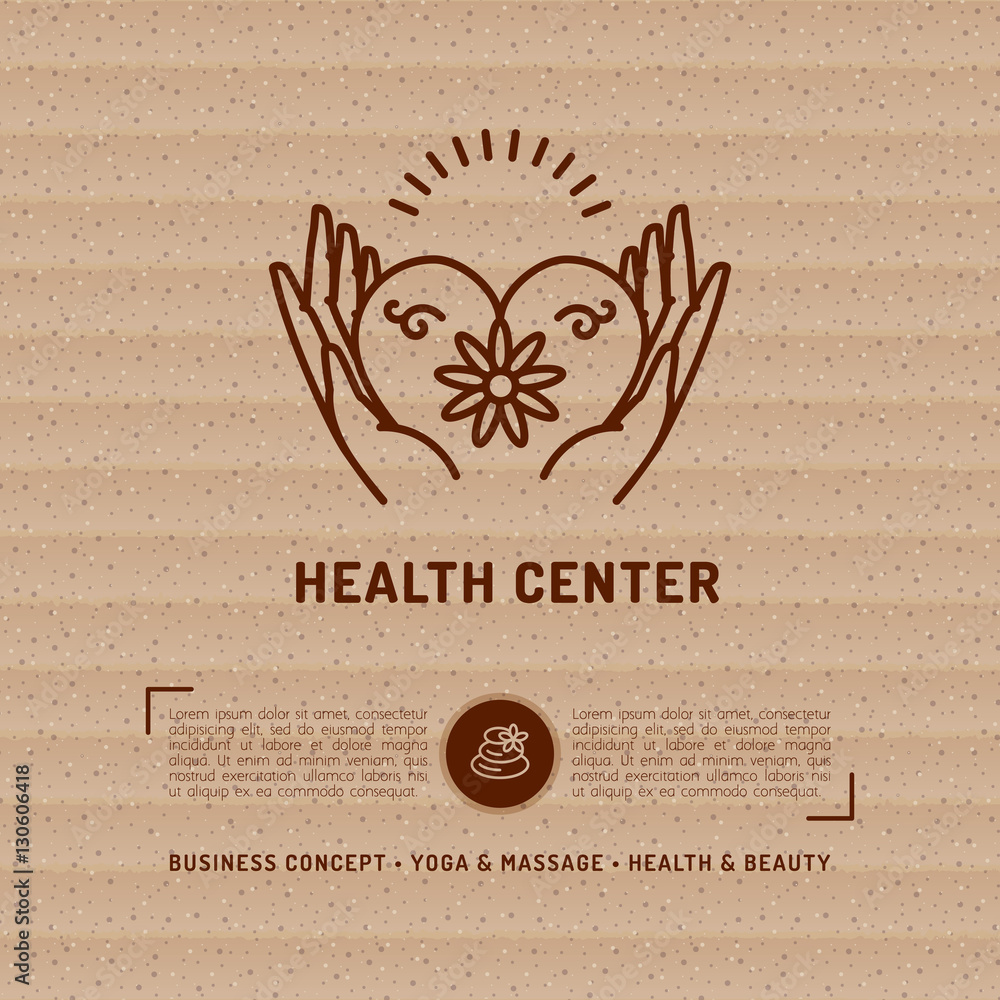 Vector Medical Center Health Card, kraft paper background. Business concept  for beauty salon, spa massage studio. Trendy hand symbol with heart and  lotus, Natural medicine line icon Stock Vector | Adobe Stock