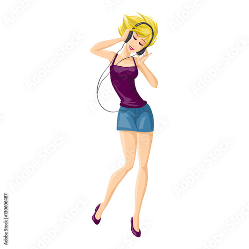 Girl with blond hair and headphones