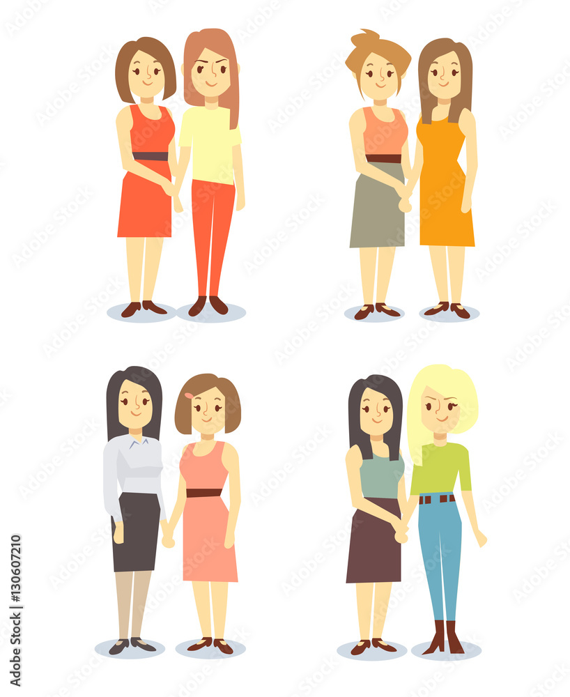 Set of happy gay LGBT women pairs Set of happy gay LGBT women pairs