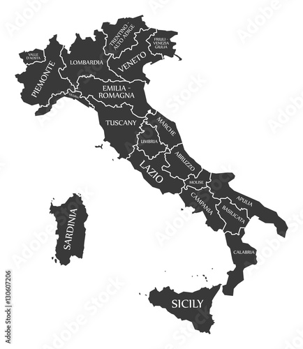 Photo Italy Map labelled black