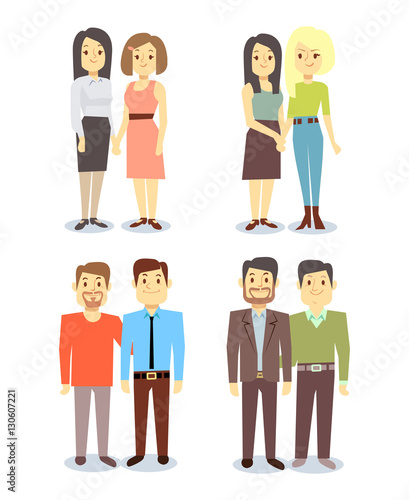 Set of vector gay LGBT happy smiling pairs