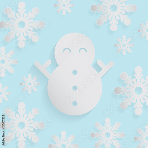 Snowman and Snowflakes on blue color backgrounds Christmas Card