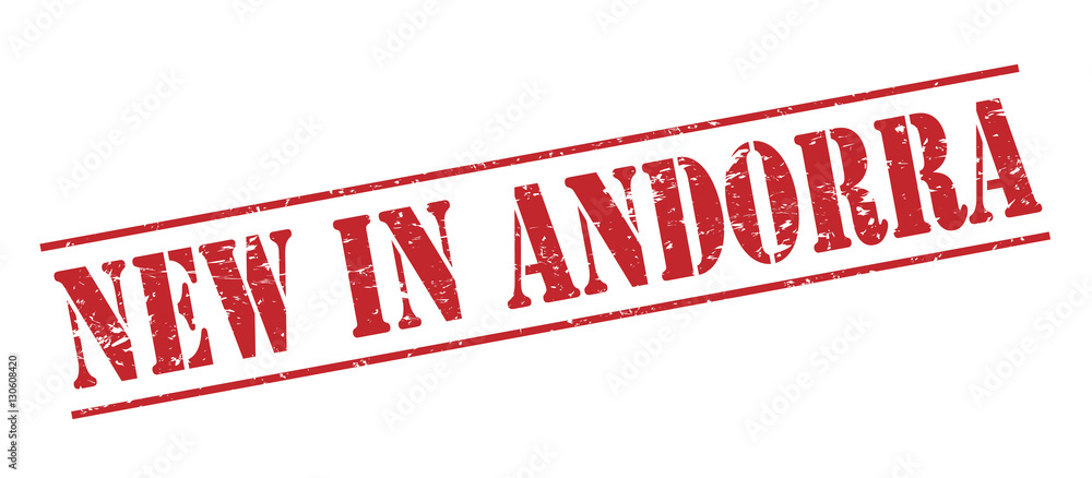 new in andorra red stamp on white background new in andorra red stamp on white background