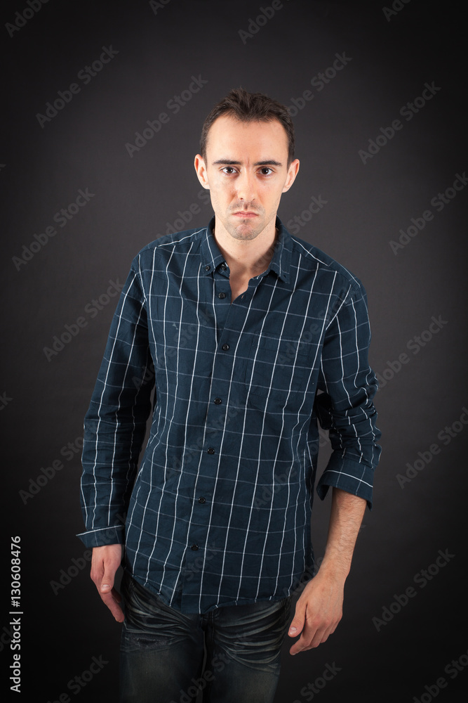 Handsome man doing different expressions in different sets of clothes: angry Handsome man doing different expressions in different sets of clothes: angry