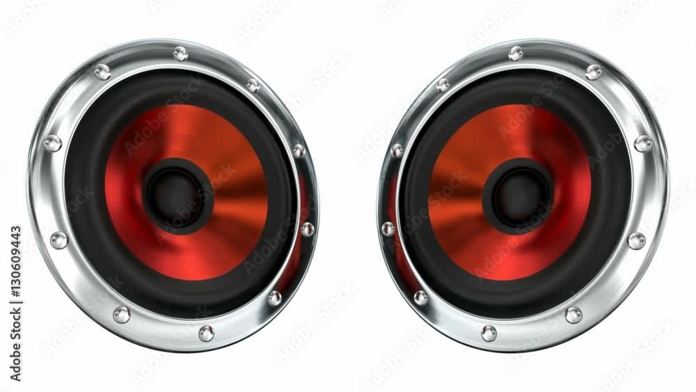 Red loudspeakers 3D looping animation with alpha mask Red loudspeakers 3D looping animation with alpha mask