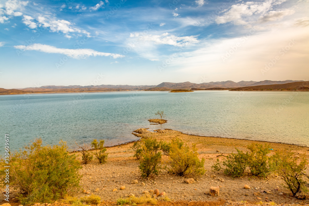 Water reservoir El Mansour Eddahbi near Ouarzazate, Morocco Water reservoir El Mansour Eddahbi near Ouarzazate, Morocco