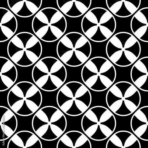Vector seamless pattern, black & white repeat abstract geometric texture. Simple monochrome illustration with bobbines, endless background. Design element for prints, textile, digital, cover, package photo