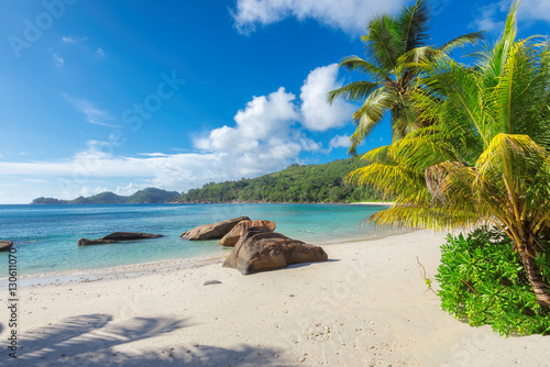 Tropical beach on Mahe island, Seychelles