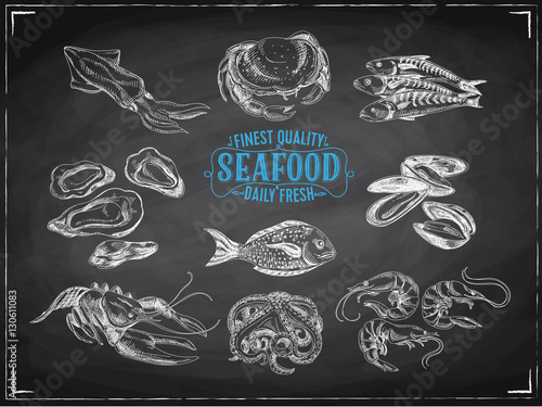 Vector hand drawn illustration with seafood.