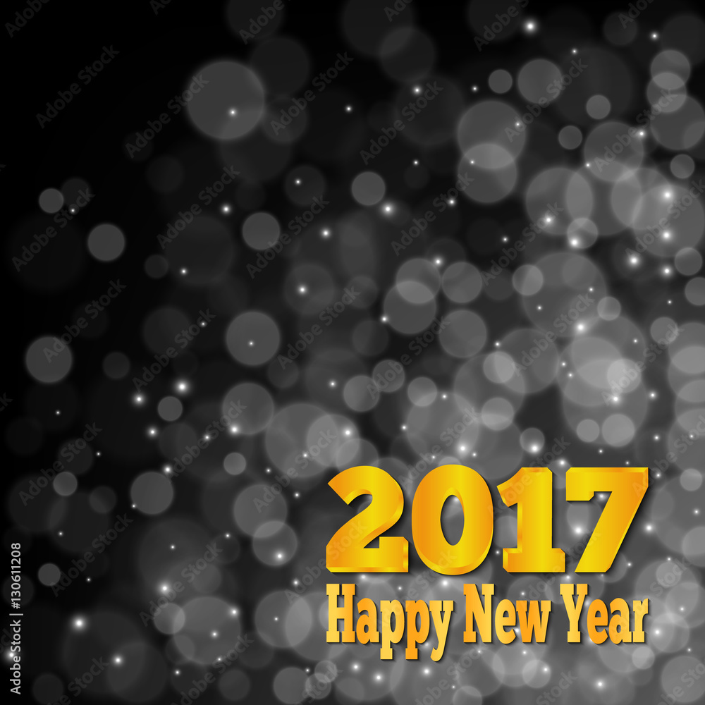 Happy New Year Banner. Abstract black and white bokeh background