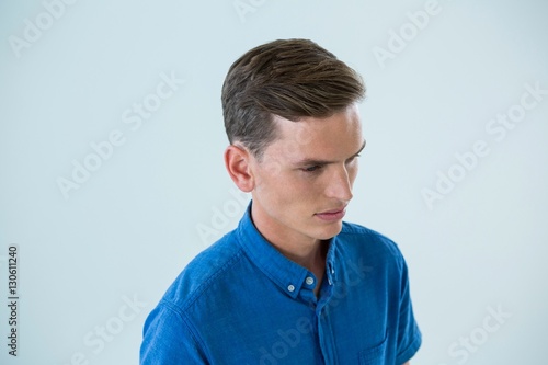 Close-up of man in blue shirt