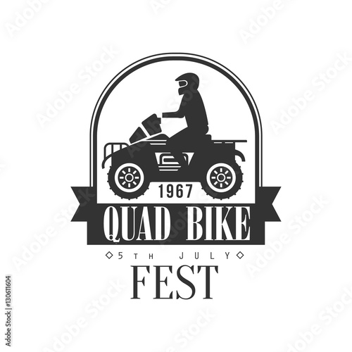 Quad Bike Fest Label Design Black And White Template With Text For Quadricycle Rental Business