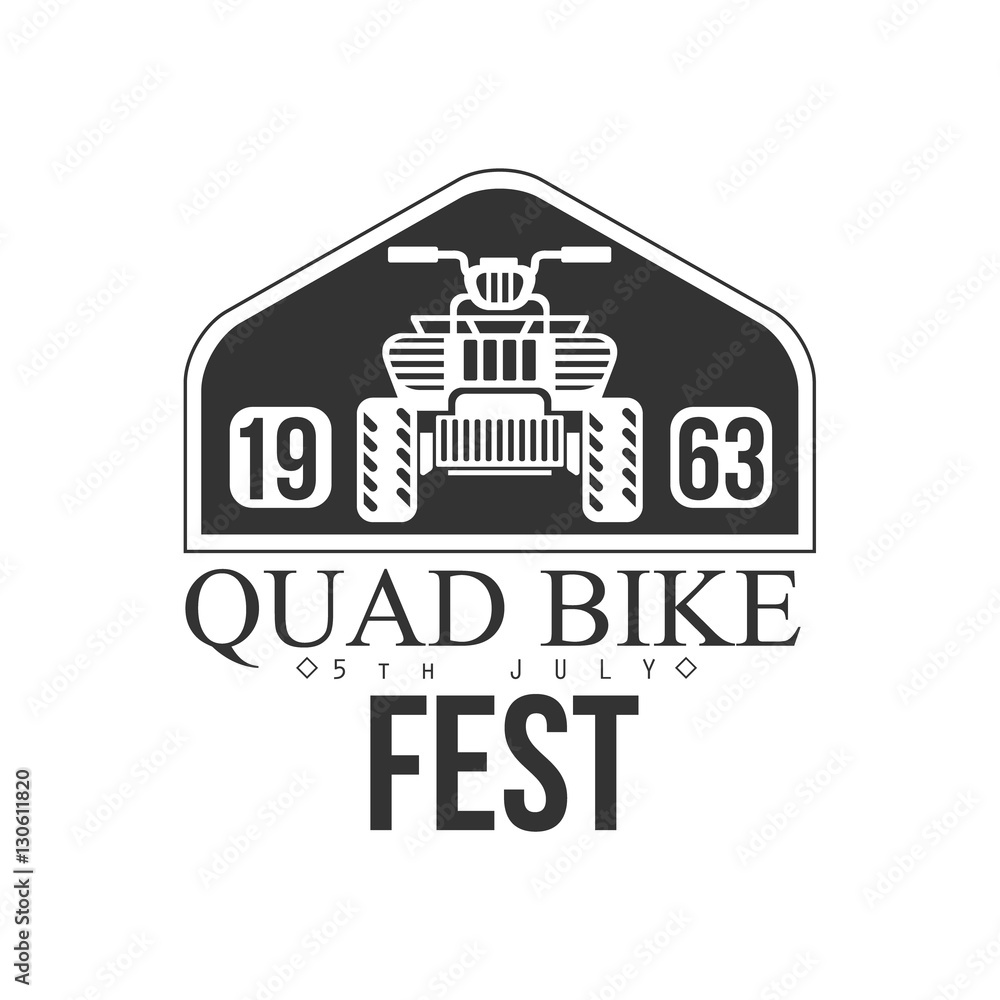 Quad Bike Event Label Design Black And White Template With Text For Quadricycle Rental Business