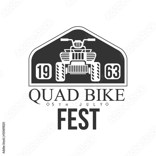 Quad Bike Event Label Design Black And White Template With Text For Quadricycle Rental Business