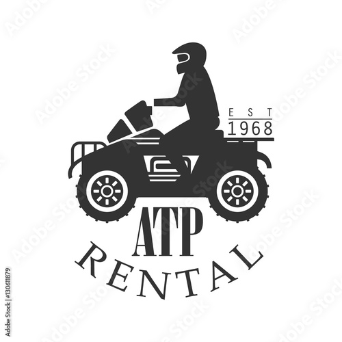 ATP Quad Bike For Rent Label Design Black And White Template With Text For Quadricycle Rental Business