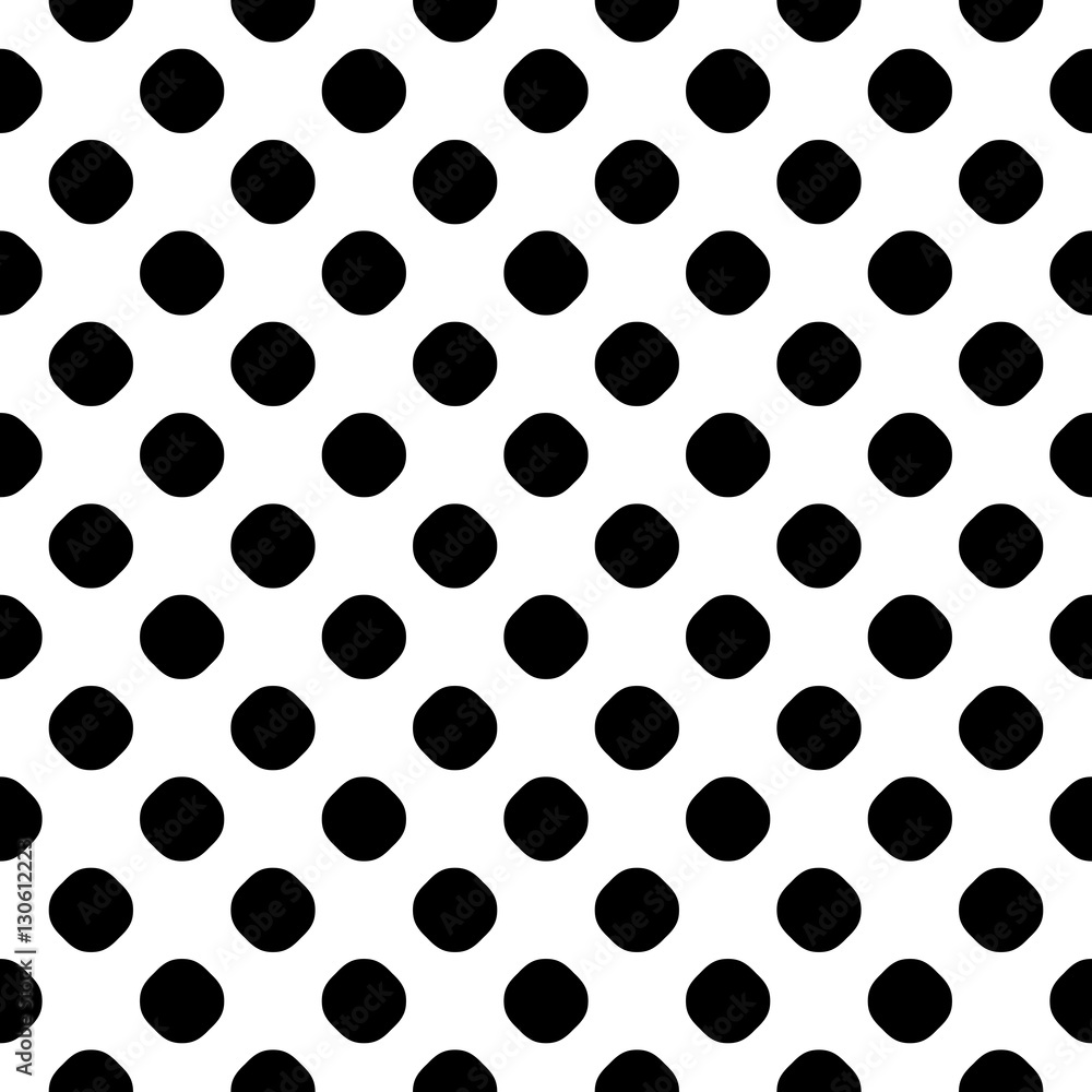 Vector seamless pattern, polka dot texture, rounded geometric figures, black & white backdrop. Simple abstract texture with circles, monochrome endless background. Design for prints, decor, textile Vector seamless pattern, polka dot texture, rounded geometric figures, black & white backdrop. Simple abstract texture with circles, monochrome endless background. Design for prints, decor, textile