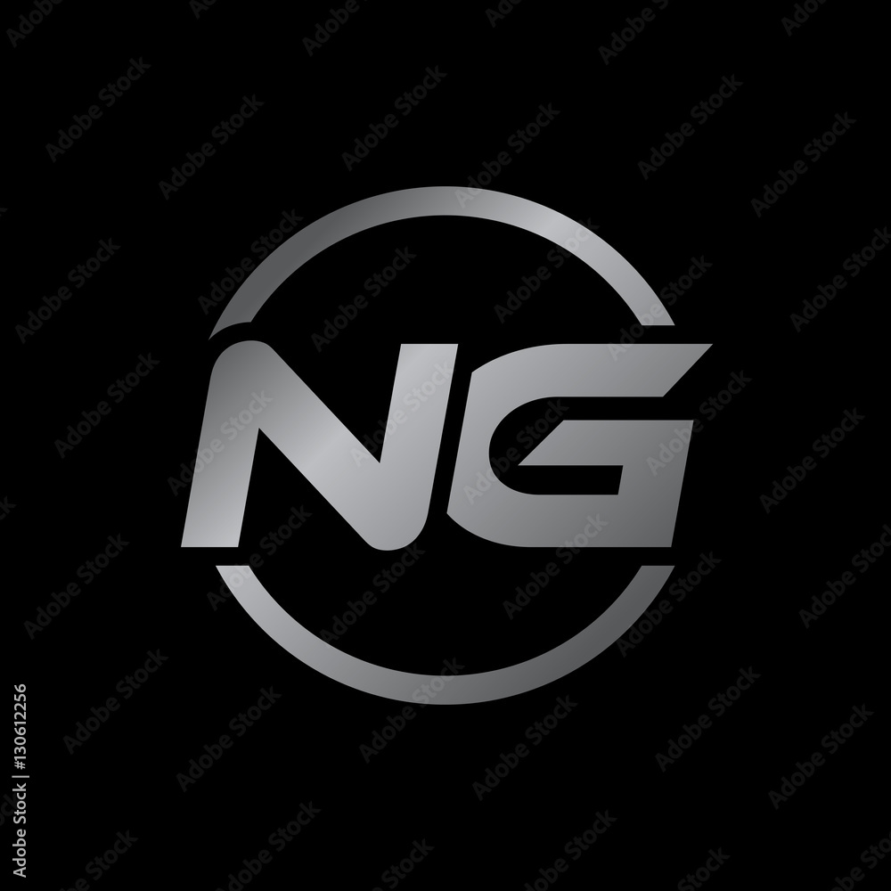 initial letter logo with circle silver color NG initial letter logo with circle silver color NG