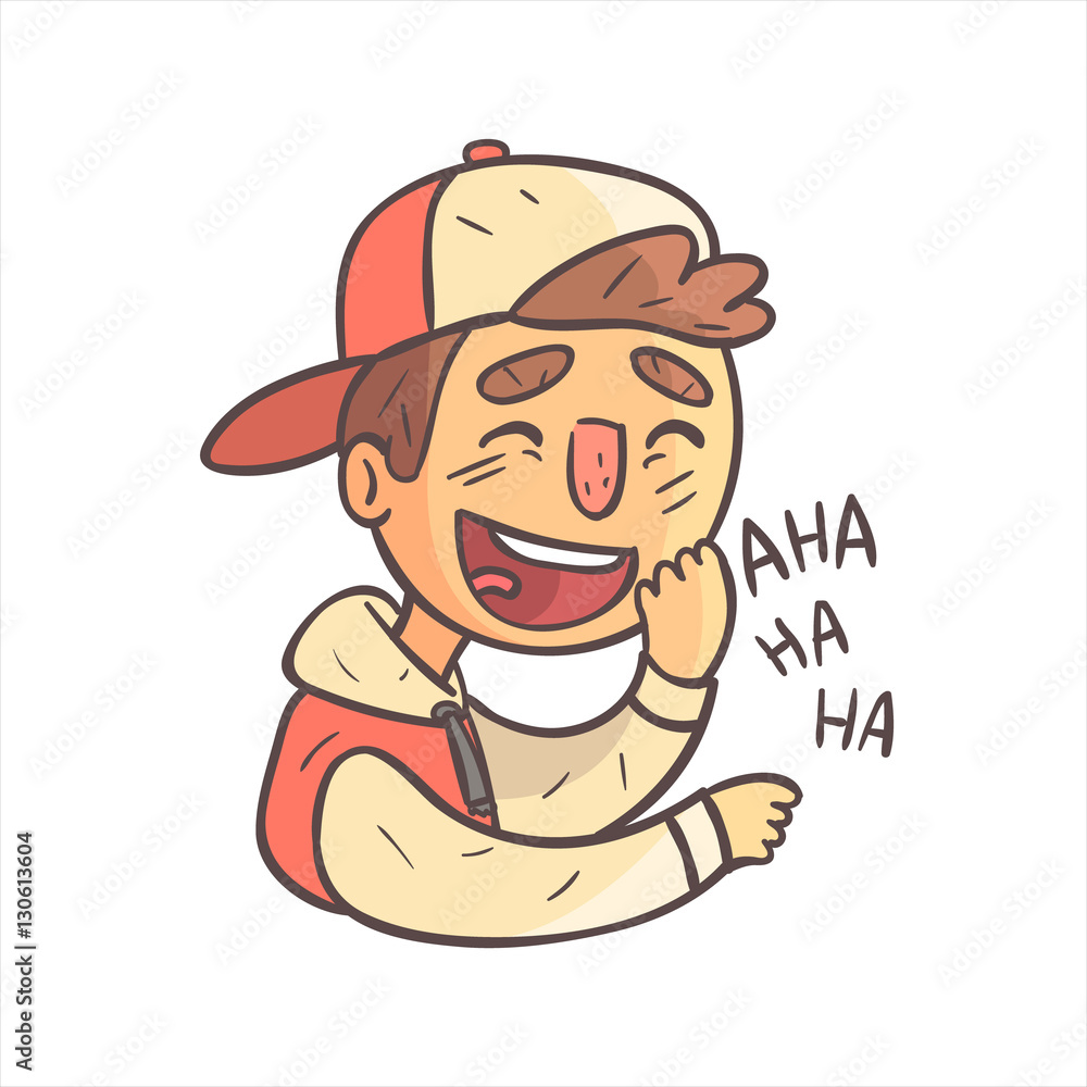 Laughing Boy In Cap And College Jacket Hand Drawn Emoji Cool Outlined Portrait Laughing Boy In Cap And College Jacket Hand Drawn Emoji Cool Outlined Portrait