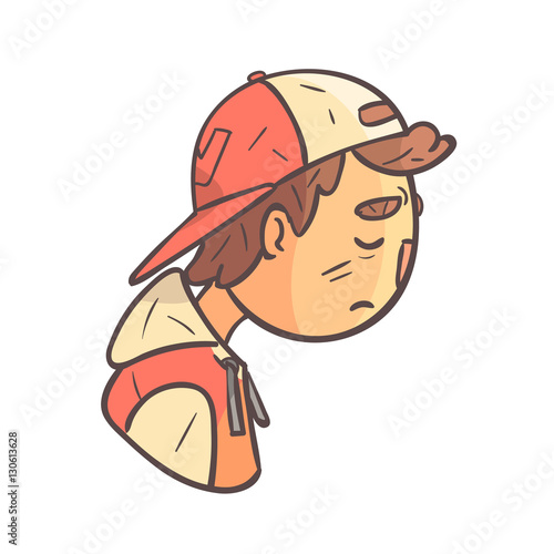 Sad Boy In Cap And College Jacket Hand Drawn Emoji Cool Outlined Portrait © topvectors