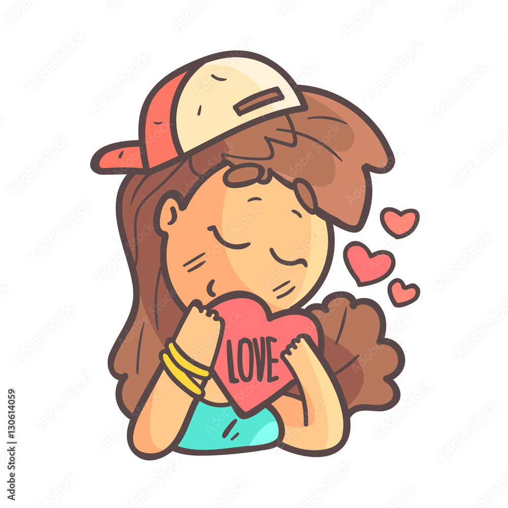 In Love Girl In Cap, Choker And Blue Top Hand Drawn Emoji Cool Outlined Portrait In Love Girl In Cap, Choker And Blue Top Hand Drawn Emoji Cool Outlined Portrait