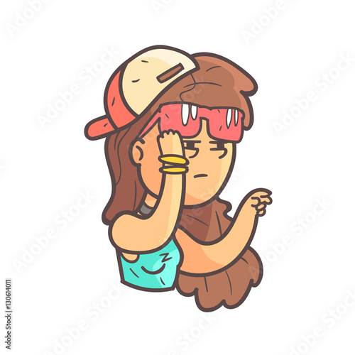 Holding The Grudge Girl In Cap, Choker And Blue Top Hand Drawn Emoji Cool Outlined Portrait