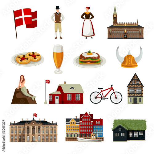 Denmark Flat Style Icons Set