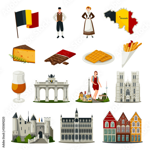 Belgium Flat Style Icons Set photo