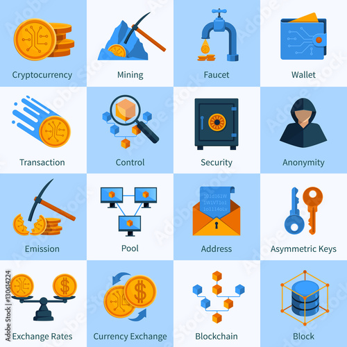 Virtual Currency Icons Set Flat Style