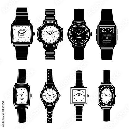 Popular Watches Styles Black Icons Set