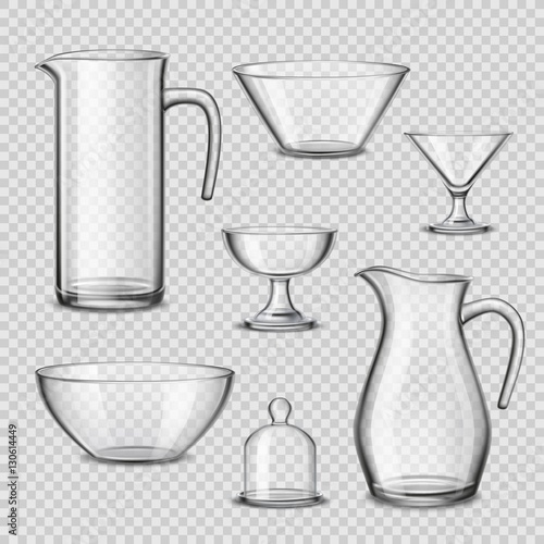 Realistic Glassware Kitchen Utensils Transparent Background 