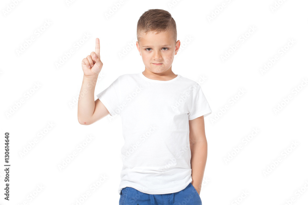 Boy shows something a finger, has an idea Boy shows something a finger, has an idea