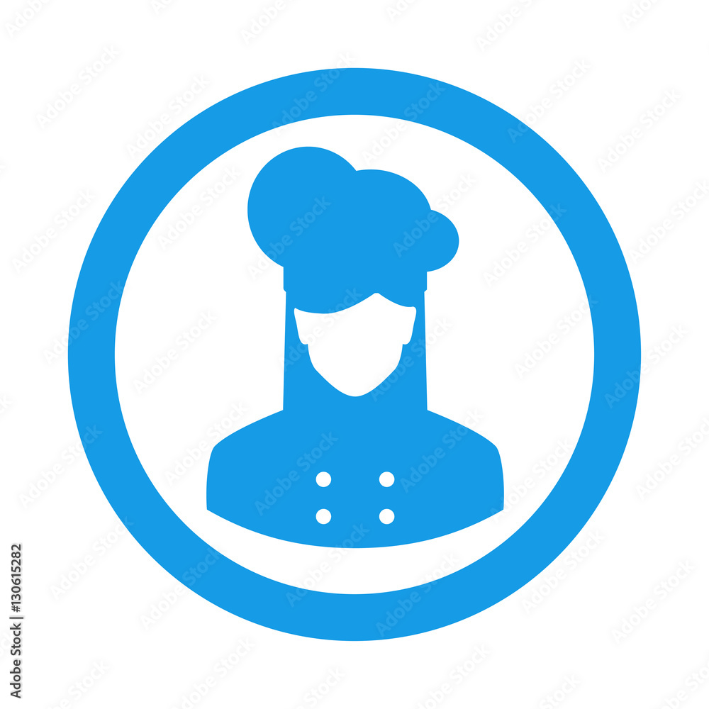 Icono plano silueta cocinera en circulo color azul
