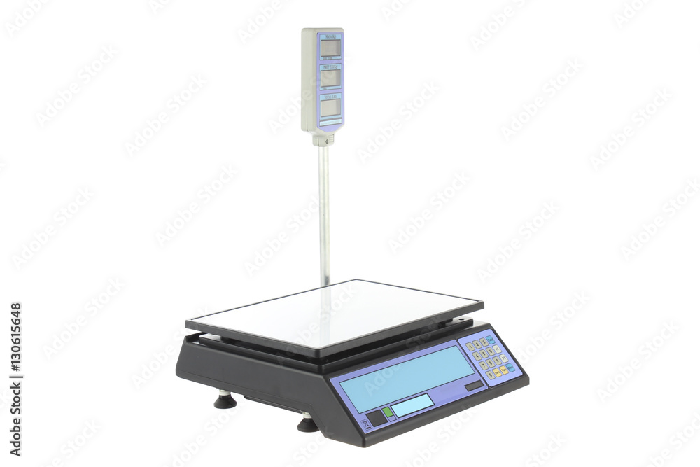 Electronic Scales for weighing Food on a white background. Electronic Scales for weighing Food on a white background.