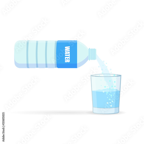 pouring water into glass from a bottle isolated white background. vector illustration
