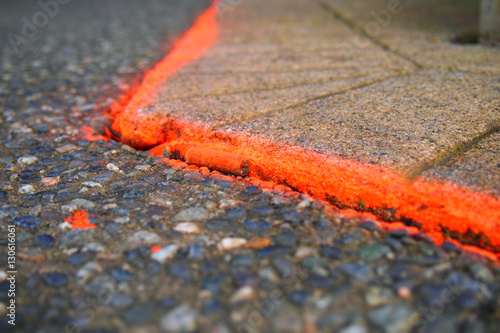 neon orange marking of construction site