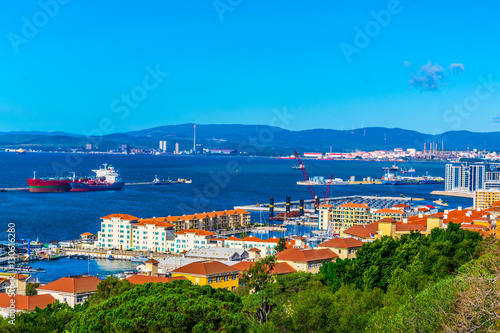Aerial view of gibraltar taken from the top of the moutain.