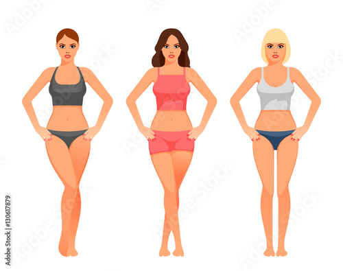 cartoon illustration of a young woman with healthy slim body