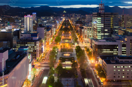 Cityscape of Sapporo at odori Park, Hokkaido, Japan. photo