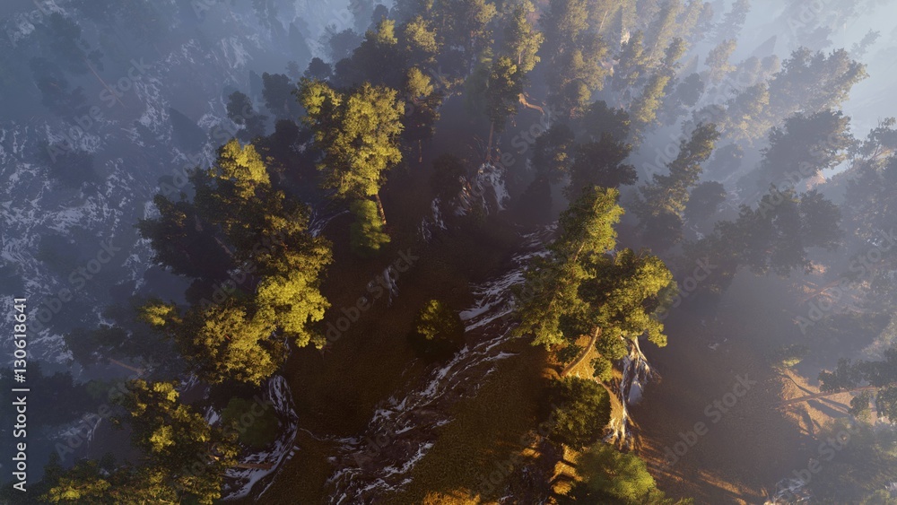 Forest at the lake shore in summer 3d rendering Forest at the lake shore in summer 3d rendering