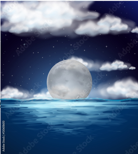 Ocean scene with fullmoon at night