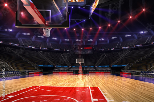 Basketball court. Sport arena.Photoreal 3d render background. blured in long shot distance(like leans optical), a little noise (like photography) colour © Anna Stakhiv