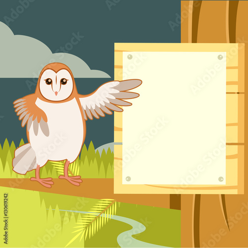Screech-Owl on the flat tree background