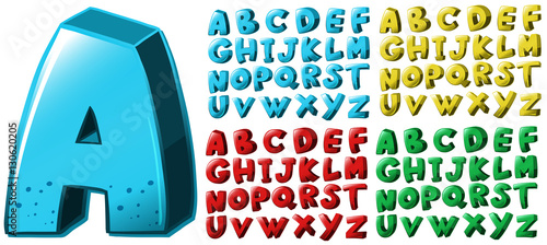 English alphabet font design in four colors