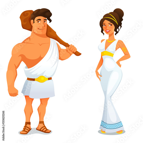 cartoon illustration of Heracles and ancient Greek goddess Stock Vector |  Adobe Stock
