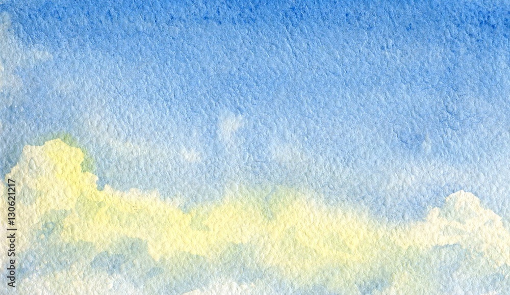 Watercolor painting, blue sky with cloud background Watercolor painting, blue sky with cloud background