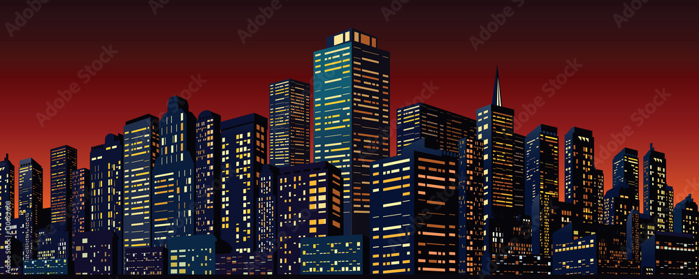 Cityscape with Group of Skyscrapers - obrazy, fototapety, plakaty 