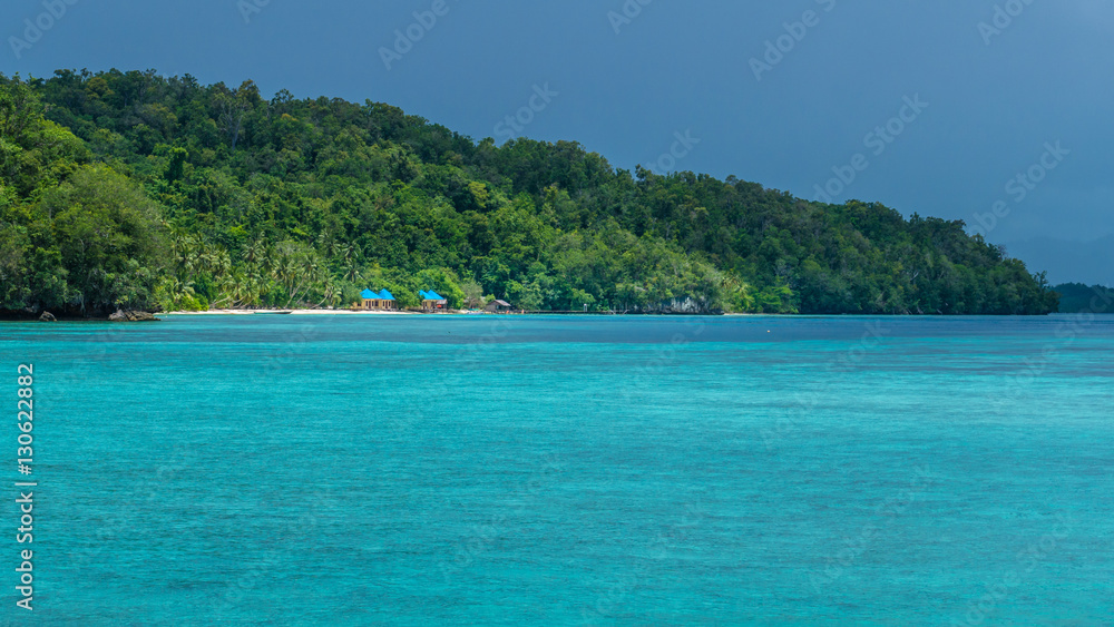 Beautiful Blue Lagoone shortly before Thunderstorm, Gam Island, West Papuan, Raja Ampat, Indonesia