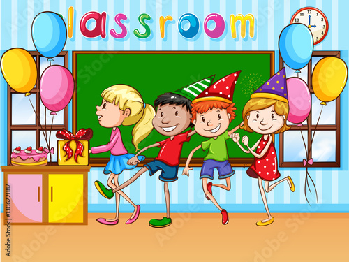 Children having party in classroom